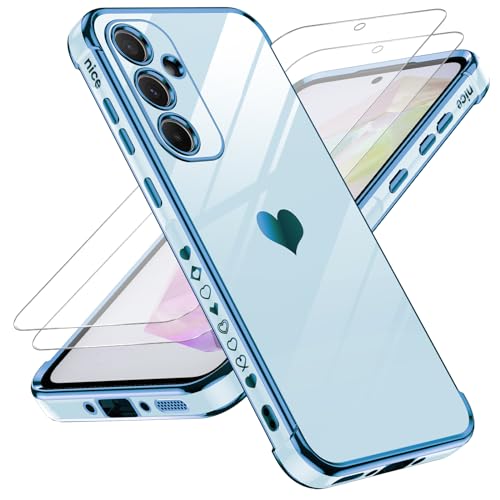 LeYi Hülle für Samsung Galaxy A35 5G Handyhülle mit 2*Schutzfolie, Cute Herz Muster TPU Silikon Galvanik Stoßfest Schutzhülle Cover Case, Kameraschutz Kratzfest für Samsung A 35 Blau LeYi Hülle für Samsung Galaxy A35 5G Handyhülle mit 2*Schutzfolie, Cute Herz Muster TPU Silikon Galvanik Stoßfest Schutzhülle Cover Case, Kameraschutz Kratzfest für Samsung A 35 Blau von LeYi