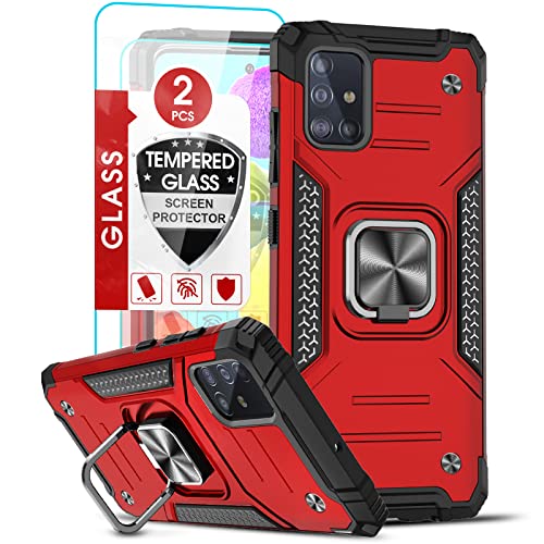 LeYi Hülle für Samsung Galaxy A51 4G Handyhülle mit 2*Panzerfolie Schutzfolie, Armor Stoßfest Tough Schutzhülle 360 Grad Ring Halter Cover TPU Bumper Magnet Slim Silikon Handy Case Panzerhülle Rot von LeYi