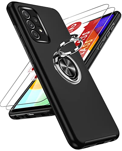 LeYi Hülle für Samsung Galaxy A52S 5G/A52 4G/5G Kameraschutz Handyhülle& 2*Hartglas Folie, Hybrid Schutzhülle Militär Standard Stoßfest Case Handy Hüllen Cover mit Metall Ring Ständer Halter Schwarz von LeYi