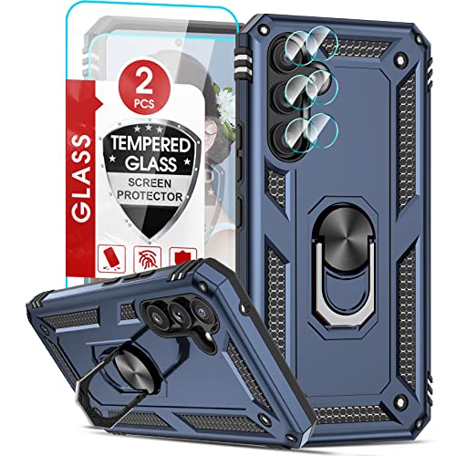 LeYi Hülle für Samsung Galaxy A54 5G Metall Ring Handyhülle mit 2*Schutzfolie & 2*Objektivschutz, Militärschutz Stoßfest Robust Case Halter Metallständer Handy Hüllen Bumper Schutzhülle Cover Blau von LeYi