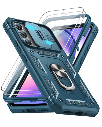 LeYi Hülle für Samsung Galaxy A54 5G Objektivschutz Handyhülle & 2 Glasfolie Schutzglas, Hybrid Kammeraabdeckung Schutzhülle Outdoor Ringhalterung Cover Kratzfest Halter Handy Hüllen für A 54 5G Blau von LeYi