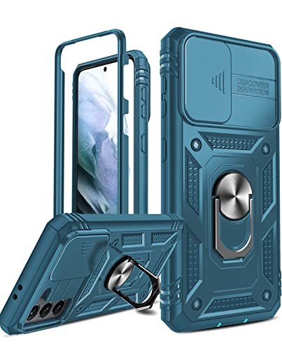LeYi Hülle für Samsung Galaxy S21 5G Kameraschieber Schutzhülle(Nein Schutzfolie), Militärische Rüstung Ringhalter Hybrid Case Kamera Klappe Protective Handyhülle Handy Hüllen Cover Blau von LeYi