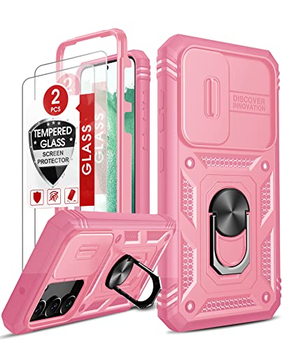 LeYi Hülle für Samsung Galaxy S23 5G Kamera Schieber Schutzhülle & 2*Displayschutz Folie,Kameraklappe Militärische Rüstung Stehfunktion Handyhülle Kamera Objektivschutz Case Handy Hüllen Cover Rosa von LeYi