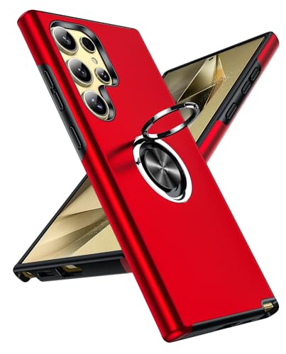 LeYi Hülle für Samsung Galaxy S24 Ultra Handyhülle mit 360° Drehbare Ringhalter, TPU Militärschutz Hybrid Ständer Schutzhülle Standard Stoßfest Kratzfest Case für S24 Ultra Rot von LeYi