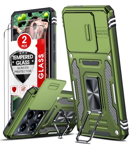 LeYi Hülle für Xiaomi 14T Pro 5G Handyhülle [2 Screen Protector] Militärschutz Sturzsicher Case mit Handyhalterung Schutzhülle Kamera Abdeckung Schiebeabdeckung Cover 14 T Pro Hardcase Dunkelgrün von LeYi
