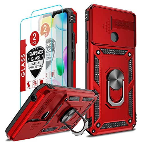 LeYi Hülle für Xiaomi Redmi 10C Kamera Objektivschutz Handyhülle & 2 Displayschutz, Militärstandard Sturzfeste Schutzhülle Kamera Abdeckung Case MetallRing Halterung Handy Hüllen für Redmi 10 C Rot von LeYi