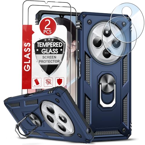 LeYi Hülle für Xiaomi Redmi 14C 4G Handyhülle [2 Panzerfolie & 2 Kamera Schutzfolie] Military Stoßfest Case Handyhalterung Metall Ständer Cover Handy Hüllen Redmi 14 C 4 G Outdoor Schutzhülle Blau von LeYi
