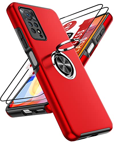 LeYi Hülle für Xiaomi Redmi Note 11 Pro 5G/4G/Note 12 Pro 4G Kameraschutz Handyhülle & 2*Hartglas Folie, Hybrid Schutzhülle Militär Standard Stoßfest Handy Hüllen mit Metall Ring Ständer Halter Rot von LeYi