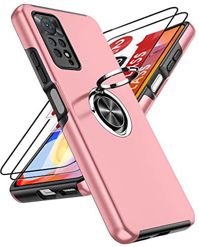 LeYi Hülle für Xiaomi Redmi Note 11 Pro 5G/4G/Note 12 Pro 4G Kameraschutz Handyhülle & 2*Hartglas Folie, Hybrid Schutzhülle Militär Standard Stoßfest Handy Hüllen mit Metall Ring Ständer Halter Rosa von LeYi
