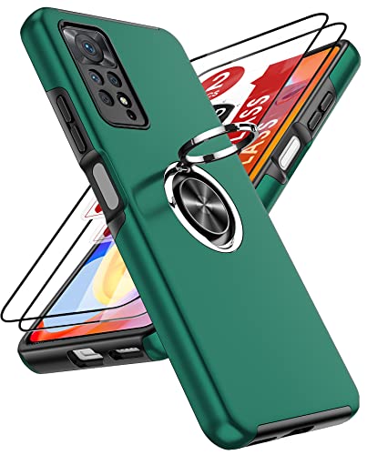 LeYi Hülle für Xiaomi Redmi Note 11 Pro 5G/4G/Note 12 Pro 4G Kameraschutz Handyhülle & 2*Hartglas Folie, Hybrid Schutzhülle Militär Standard Stoßfest Handy Hüllen mit Metall Ring Ständer Halter Grün von LeYi