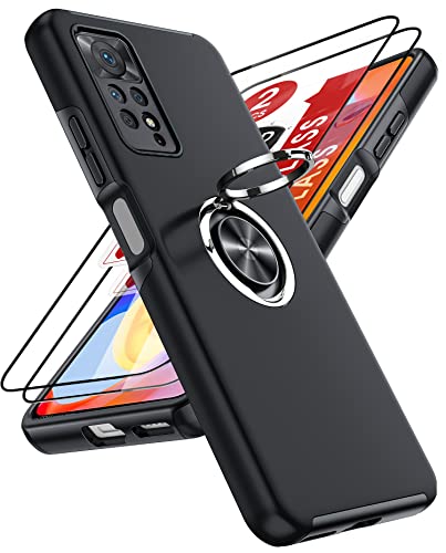 LeYi Hülle für Xiaomi Redmi Note 11 Pro 5G/4G/Note 12 Pro 4G Kameraschutz Handyhülle & 2*Hartglas Folie, Hybrid Schutzhülle Militär Standard Stoßfest Hüllen mit Metall Ring Ständer Halter Schwarz von LeYi