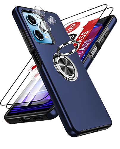 LeYi Hülle für Xiaomi Redmi Note 12 Pro 5G/Poco X5 Pro 5G Handyhülle mit 2*Panzerfolie & 2*Kamera Folie, TPU+PC Militärschutz Hybrid Schutzhülle mit 360° Ring Ständer Stoßfest Case Cover Blau von LeYi