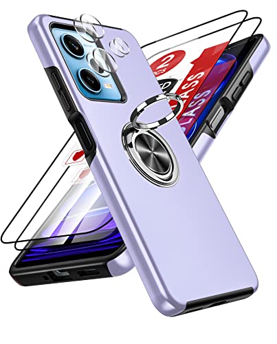 LeYi Hülle für Xiaomi Redmi Note 12 Pro 5G/Poco X5 Pro 5G Handyhülle mit 2*Panzerfolie & 2*Kamera Folie, TPU+PC Militärschutz Hybrid Schutzhülle mit 360° Ring Ständer Stoßfest Case Cover Lila von LeYi
