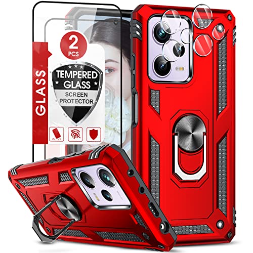 LeYi Hülle für Xiaomi Redmi Note 12 Pro 5G/Poco X5 Pro Handyhalterung Rüstung Schutzhülle mit 2 Displayschutz 2 kameraschutz,360 Grad Ringhalter Case Militärische Protective Handyhülle Handy Cover Rot von LeYi