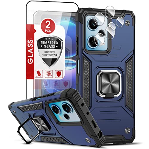 LeYi Hülle für Xiaomi Redmi Note 12 Pro 5G / Poco X5 Pro 5G Rugged Armor Handyhülle mit 2*Panzerfolie & 2*Kamera Schutzfolie, Militärischer Ständer Schutzhülle 360° Ring Hardcase Cover Blau von LeYi