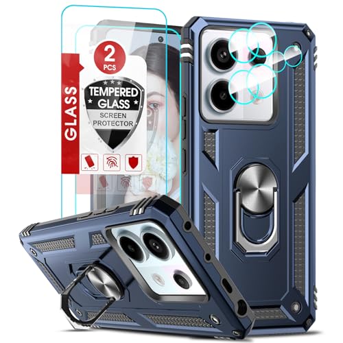LeYi Hülle für Xiaomi Redmi Note 13 Pro 5G Handyhülle [2 Panzerfolie Schutzfolie], Stoßfest Case Metall Ständer Cover Handy Hüllen Redmi Note 13pro 5 G Outdoor Schutzhülle Blau von LeYi