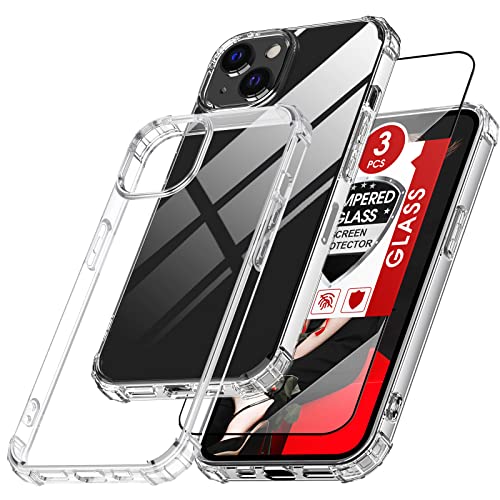 LeYi Hülle für iPhone 13 6.1" Mit [3 Stück] Panzerglas,Durchsichtig Stoßfest Handyhülle Transparent Silikon Schutzhülle Slim Weich Dünn Cover TPU Bumper Armor Case für Handy iPhone 2021 6.1" Clear von LeYi