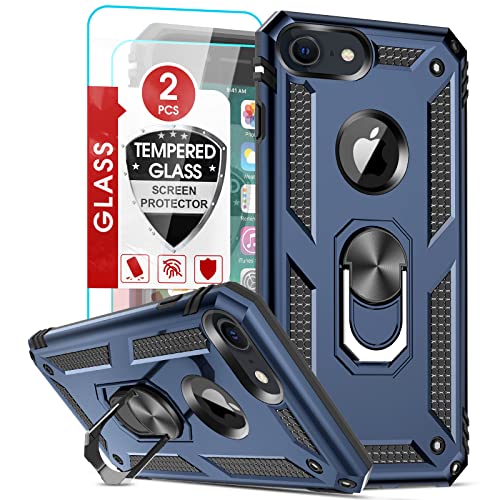 LeYi Hülle für iPhone 8/7/6/6s Handyhülle, iPhone SE 2022/2020 Schutzhülle & 2*Schutzfolie, 360 Grad Ständer Militärische Stabile Stoßfest TPU Bumper & PC Hardcase Handy Hüllen Blau von LeYi