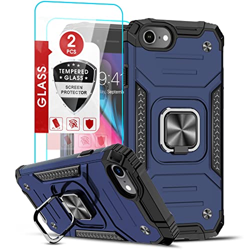 LeYi Hybrid Hülle Kompatibel mit iPhone SE 2022/2020, iPhone 8/7/6/6S, iPhone SE 3 Handyhülle und 2*Schutzfolie, Militär Standard Armor Hardcase Silikon Schutzhülle Handy Case mit Ring Halter Blau von LeYi