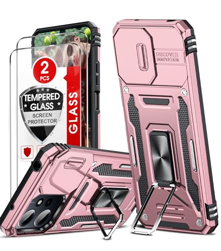 LeYi Kamera Schutz Handyhülle für Xiaomi Redmi 12 4G / 5G (6.79") Hülle & 2 Schutzglas Folie, Ringhalter Ständer Case Kamera Objektivschutz Schutzhülle Militärschutz Xaomi 12 Cover Rosa Gold von LeYi
