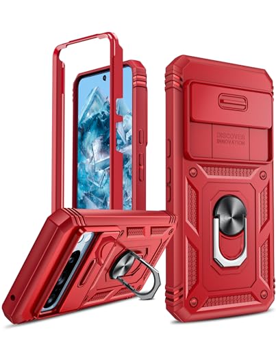 LeYi Kameraschieber Hülle für Google Pixel 8 Pro Handyhülle (Nein Displayschutz Folie) Militärschutz Metallring Schiebekamera Abdeckung Schutzhülle Drehhalter Case Stoßfest Handy Hüllen Cover Rot von LeYi