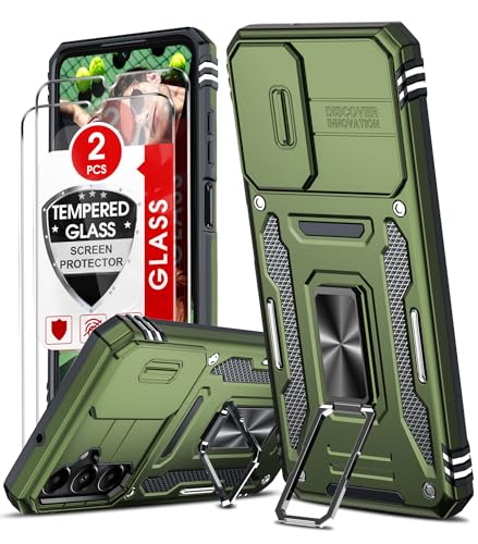 LeYi Kameraschutz Handyhülle für Samsung Galaxy A05S Hülle [2 Glasfolie Schutzfolie], Militär Standard Handy Hüllen Ständer Schutzhülle Outdoor Kratzfest Cover A05S Case Dunkelgrün von LeYi