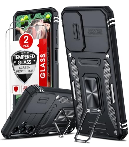 LeYi Kameraschutz Handyhülle für Samsung Galaxy A05S Hülle [2 Glasfolie Schutzfolie], Militär Standard Handy Hüllen Ständer Schutzhülle Outdoor Kratzfest Cover A05S Case Schwarz von LeYi