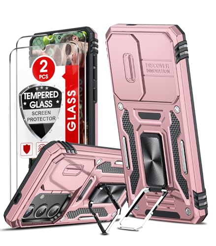 LeYi Kameraschutz Handyhülle für Samsung Galaxy S24 5G Hülle [2 Glasfolie Schutzfolie], Militär Standard Handy Hüllen Ständer Schutzhülle Outdoor Kratzfest Cover S 24 5G Case Rosa von LeYi