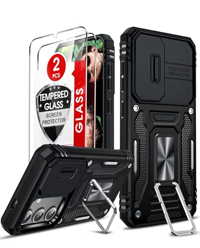 LeYi Kameraschutz Handyhülle für Samsung Galaxy S25 5G Hülle [2 Hartglas Schutzfolie] Militär Schutz Handy Hüllen mit Metall Ring Halter Schutzhülle Outdoor Kratzfest Cover S 25 5 G Case Schwarz von LeYi