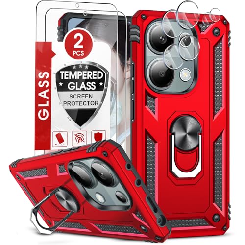 LeYi Kameraschutz Handyhülle für Xiaomi Redmi Note 13 Pro 4G Hülle mit 2 Glasfolie & 2 Camera Schutzglas, Metallring Schutzhülle Militärschutz Outdoor Note 13Pro 4 g Stoßfest Cover Rot von LeYi