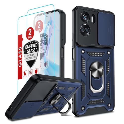 LeYi Kameraschutz Hülle für Honor 90 Lite 5G Handyhülle [ 2 Glasfolie Schutzglas] Hybrid Militär Standard Handy Hüllen mit Halter Schutzhülle Outdoor Kratzfest Cover Honor 90 Lite Case Blau von LeYi