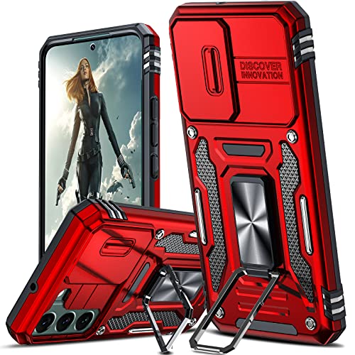 LeYi Kameraschutz Hülle für Samsung Galaxy S22 5G Drehhalter Handyhülle (Nein Schutzfolie),Metallring Schiebekamera Abdeckung Schutzhülle Case Militärschutz Eckenschutz Stoßfest Handy Hüllen Cover Rot von LeYi