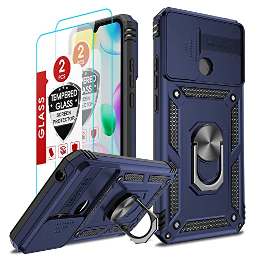 LeYi Kameraschutz Hülle für Xiaomi Redmi 10C/Redmi 10 C und 2*Hartglas Schutzfolie, Metall Ring Handyhülle Kameraklappe Schutzhülle Militär Standard Stoßfest Robust Cover Case Halter Handy Hüllen Blau von LeYi