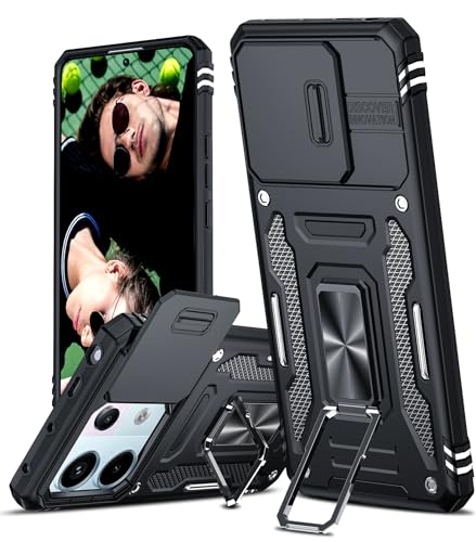 LeYi Kameraschutz Hülle für Xiaomi Redmi Note 13 Pro 5G Handyhülle [Nein Schutzfolie] Militär Handy Schutzhülle mit Metall Ring Halter Outdoor Kratzfest Cover Note 13pro 5 G Case Schwarz von LeYi