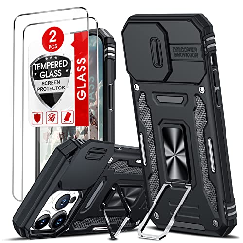LeYi Kameraschutz Hülle für iPhone 14 Pro Max 6.7" Handyhülle & 2 Glasfolie Schutzfolie, Metall Ring Ständer Schutzhülle Kamera Schutz Schiebeabdeckung Militär Standard Cover Handy Hüllen Schwarz LeYi Kameraschutz Hülle für iPhone 14 Pro Max 6.7" Handyhülle & 2 Glasfolie Schutzfolie, Metall Ring Ständer Schutzhülle Kamera Schutz Schiebeabdeckung Militär Standard Cover Handy Hüllen Schwarz von LeYi