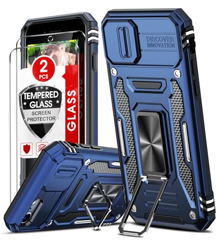 LeYi Kameraschutz Hülle für iPhone 7/8/SE 2020/2022 Handyhülle [2 Glasfolie Schutzfolie], Militär Standard Handy Hüllen Ständer Schutzhülle Kamera Schutz Schiebeabdeckung Case Blau von LeYi
