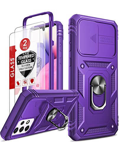 LeYi Objektivschutz Hülle für Samsung Galaxy A33 5G/A 33 5G Kamera Schieber Schutzhülle [2 Displayschutzfolie], Militärische Rüstung Handyhülle Kamera Schutz Ringhalter Hybrid Case Handy Hüllen Lila von LeYi