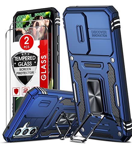 LeYi Objektivschutz Hülle für Samsung Galaxy A54 5G Ringhalterung Handyhülle [2 Schutzglas Folie], Kammeraabdeckung Schutzhülle Outdoor Kratzfest Case Metallständer Halter A 54 5G Handy Hüllen Blau von LeYi