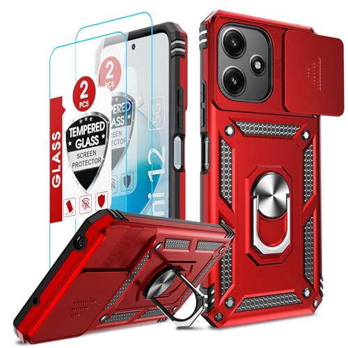 LeYi Objektivschutz Hülle für Xiaomi Redmi 12 4G / 5G (6.79") Kamera Schutzhülle & 2 Displayschutz, Redmi Note 12R Handyhülle Kameraschutz Militär Case MetallRing Halterung Handy Hüllen Rot von LeYi