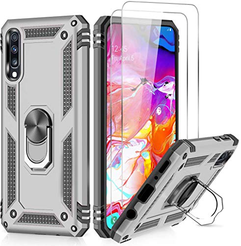 LeYi Schutzhülle für Samsung Galaxy A50 / A50S / A30S mit [2 Stück Hartglas] Ringhalter, doppelt verstärkt, Stoßdämpfung, TPU, Silikon, stoßfest, Schutzhülle für Samsung A50/A50S/A30S, silberfarben von LeYi