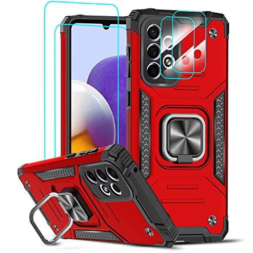 LeYi Tough Armor für Samsung Galaxy A33 5G Hülle mit 2er Panzerfolie & 2 Kamera Schutzfolie, Militär Standard Handyhülle Stoßfest Kratzschutz Schutzhülle Silikon Case Cover mit Ring Halter Rot… von LeYi