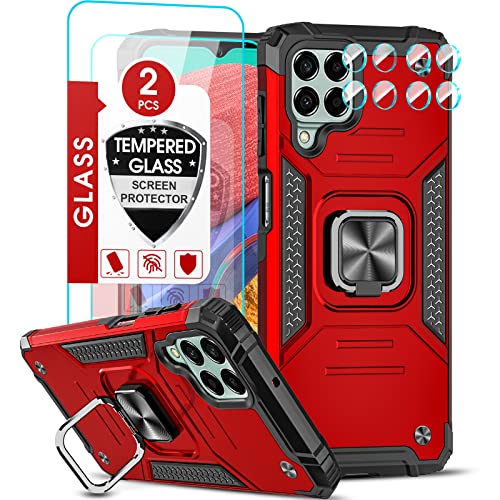 LeYi Hybrid Armor für Samsung Galaxy M33 5G Hülle kompatibel mit 2*Schutzfolie & 2*Kamera Folie, Militär Standard Handyhülle Kratzschutz Schutzhülle Tough Cover mit Ring Halter Rot von LeYi