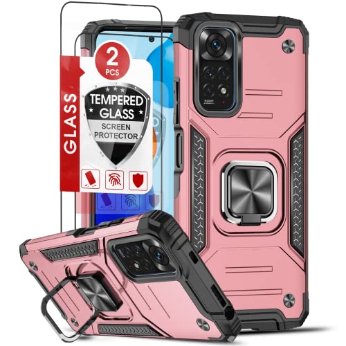 LeYi Tough Armor für Xiaomi Redmi Note 11 (6.43")/Note 11S Hülle mit 2 Stück Panzerfolie, Militär Standard Handyhülle Stoßfest Kratzschutz Schutzhülle Silikon Case Cover mit Ring Halter Roségold von LeYi