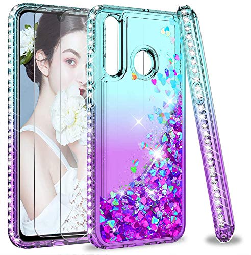 LeYi für Huawei P30 Lite Hülle P30 Lite New Edition Glitzer Handyhülle mit Panzerfolie Schutzfolie(2 Stück),Diamond Cover Bumper Schutzhülle für Case Huawei P30 Lite 2020 Handy Hüllen Turquoise Purple von LeYi