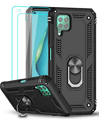 LeYi für Huawei P40 Lite Hülle mit Panzerglas Schutzfolie(2 Stück),360 Grad Ring Halter Handy Hüllen Cover Bumper Schutzhülle für Case Huawei P40 Lite Handyhülle Schwarz von LeYi