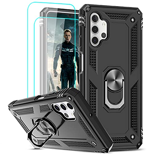 LeYi für Hülle Samsung Galaxy A32 5G/M32 5G Handyhülle und 2*Glasfolie Schutzfolie, 360 Ringhalter Handy Hüllen Silikon Stoßdämpfung Cover Bumper Schutzhülle für Case Samsung A32 5G/M32 5G Schwarz von LeYi