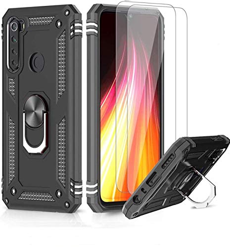 LeYi für Hülle Xiaomi Redmi Note 8 2021/2019 Stoßfest Schutzhülle mit Panzerglas Schutzfolie(2 Stück), 360 Grad Ring Halter Handy Hüllen Cover Bumper für Case Handyhülle Redmi Note 8 Schwarz von LeYi