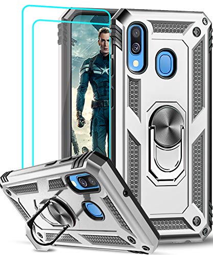 LeYi für Samsung Galaxy A40 Hülle mit Panzerglas Schutzfolie(2 Stück),360 Grad Ring Halter Handy Hüllen TPU Stoßdämpfung Cover Case Schutzhülle für Handyhülle Samsung Galaxy A40 Silber von LeYi