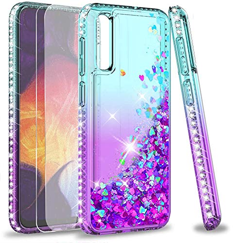 LeYi für Samsung Galaxy A50/A50s/A30s Hülle Glitzer Handyhülle mit Panzerfolie Schutzfolie(2 Stück), Diamond Cover Bumper Schutzhülle für Case Samsung A50/A50s/A30s Handy Hüllen ZX Turquoise Purple von LeYi