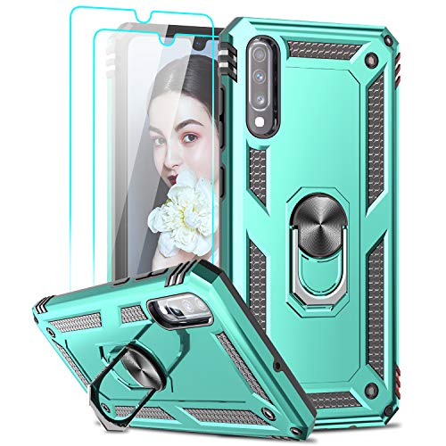 LeYi für Samsung Galaxy A70/A70s Hülle Handyhülle Kompatibel mit Panzerfolie Schutzfolie(2 Stück),360 Grad Ringhalter Cover TPU Stoßdämpfung Schutzhülle für Case Samsung A70 Handy Hüllen Türkis von LeYi